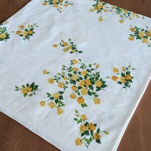 Vintage Wilendur Princess Yellow Roses Cotton Tablecloth 42x45 Inches